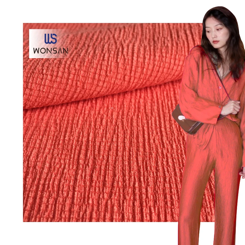 Customizable Recycled Polyester Spandex For Garment Shirts Dresses Cloth Making Red Plain Dyed Crape Material Woven Fabric