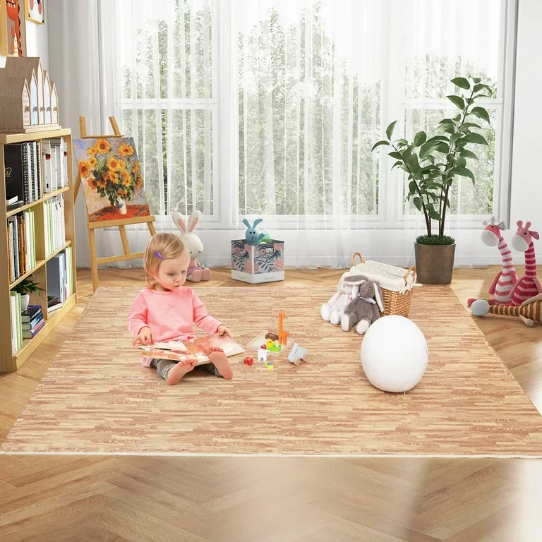 Stylish Eva Foam Wooden Grain Floor Mat Puzzle Protective Flooring Dark Brown Color Interlocking Floor Tiles for Home Gym