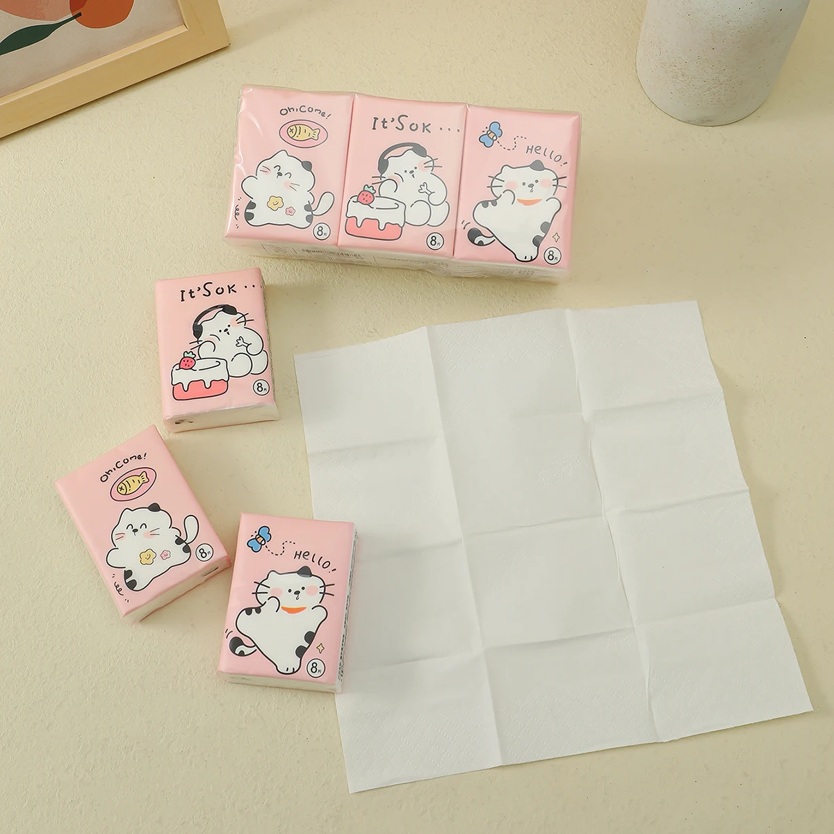 FSC Mini Facial Tissues Cartoon Mo Yiao Pocket Tissues 9 Pcs Pack Cute Paper Handkerchief Cleansing Tissue