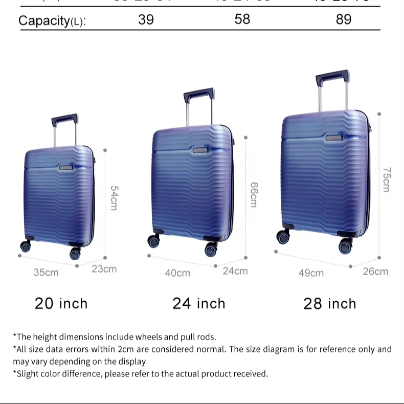 Factory wholesale universal wheel  frame trolley case suitcase  PP travel box boarding password box suitcase