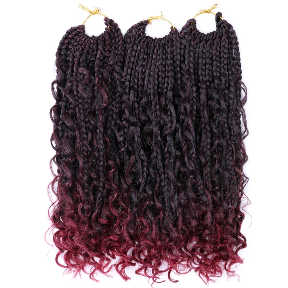 14inch Goddess Box Braids Bohemian Curly Ends Ombre Synthetic Crochet Braiding Hair Extension