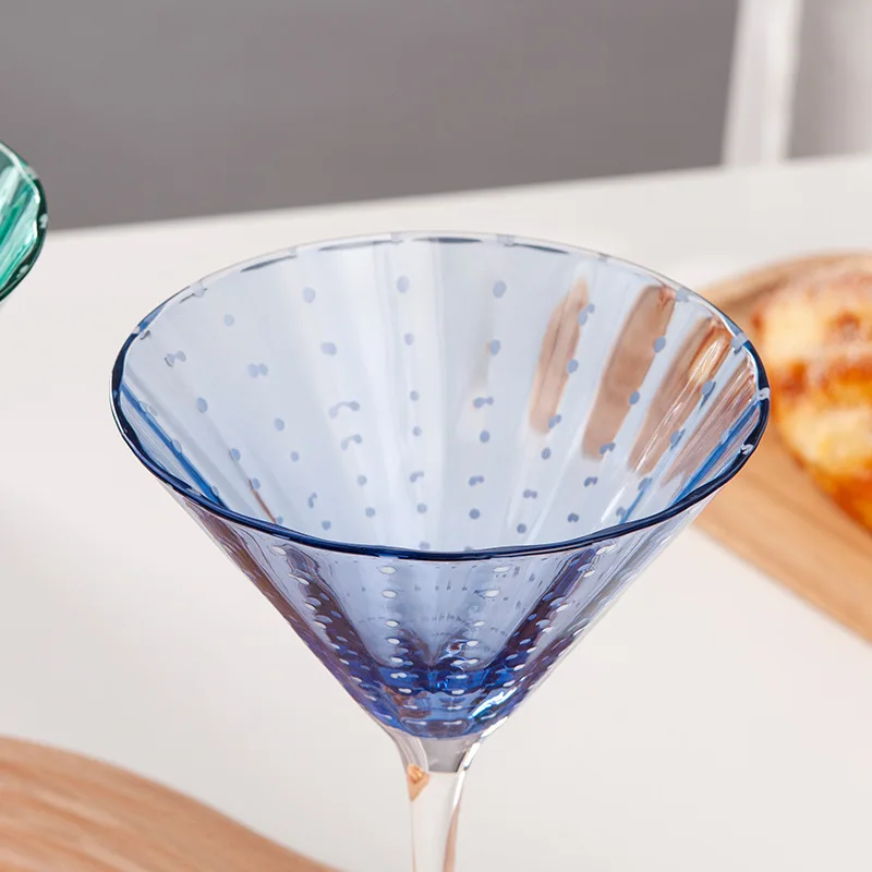 Vintage cut stembar Home decorative wide mouth Martini cocktail glass two color pearl-dot red wine glasses