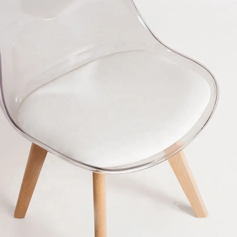 Transparent Tulip Scandinave Crystal Plastic Chair Natural Wood Legs Dining Chair For Kitchen Dining Living Room