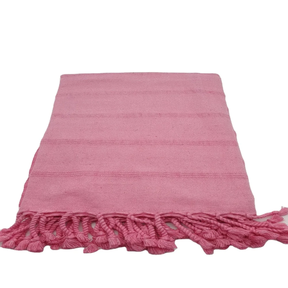 Estel 100% Turkish Cotton Beach and Bath Towel Light Pink with  Colorful Fringes Stone Washed Absorbent Lightweight Eco-friendly