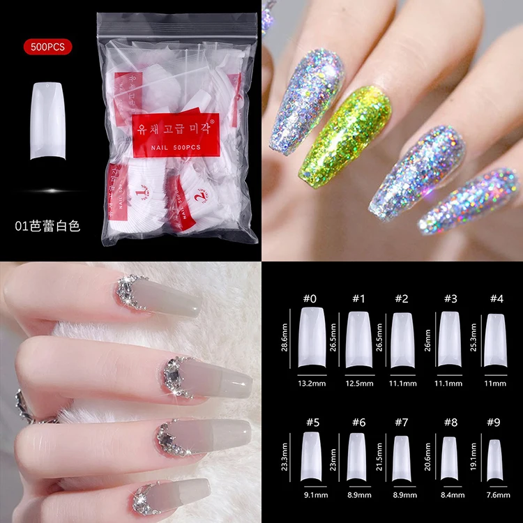 500pcs/Box Natural Style Nail Capsules Artificial Tips Full Cover Nails French Manicure False Nail for Beauty Salon Women