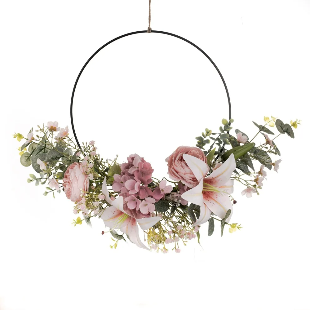 2024 Artificial Lily Tea Rose Wreath New Design Flower Wall Backdrop