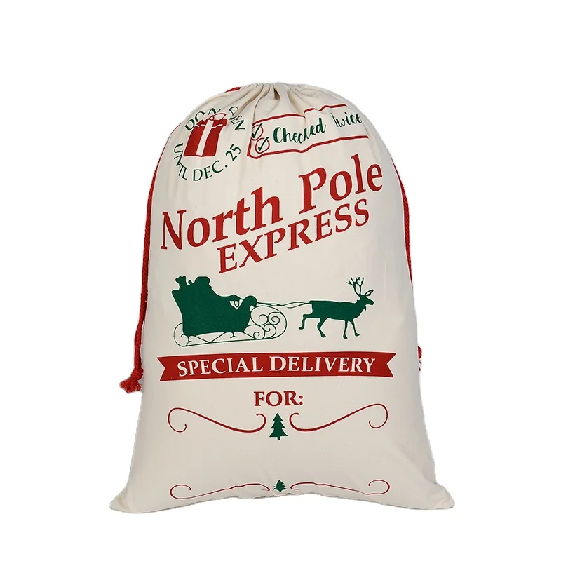 High King In Stock Competitive price silk screen Christmas santa sacks drawstring bag canvas