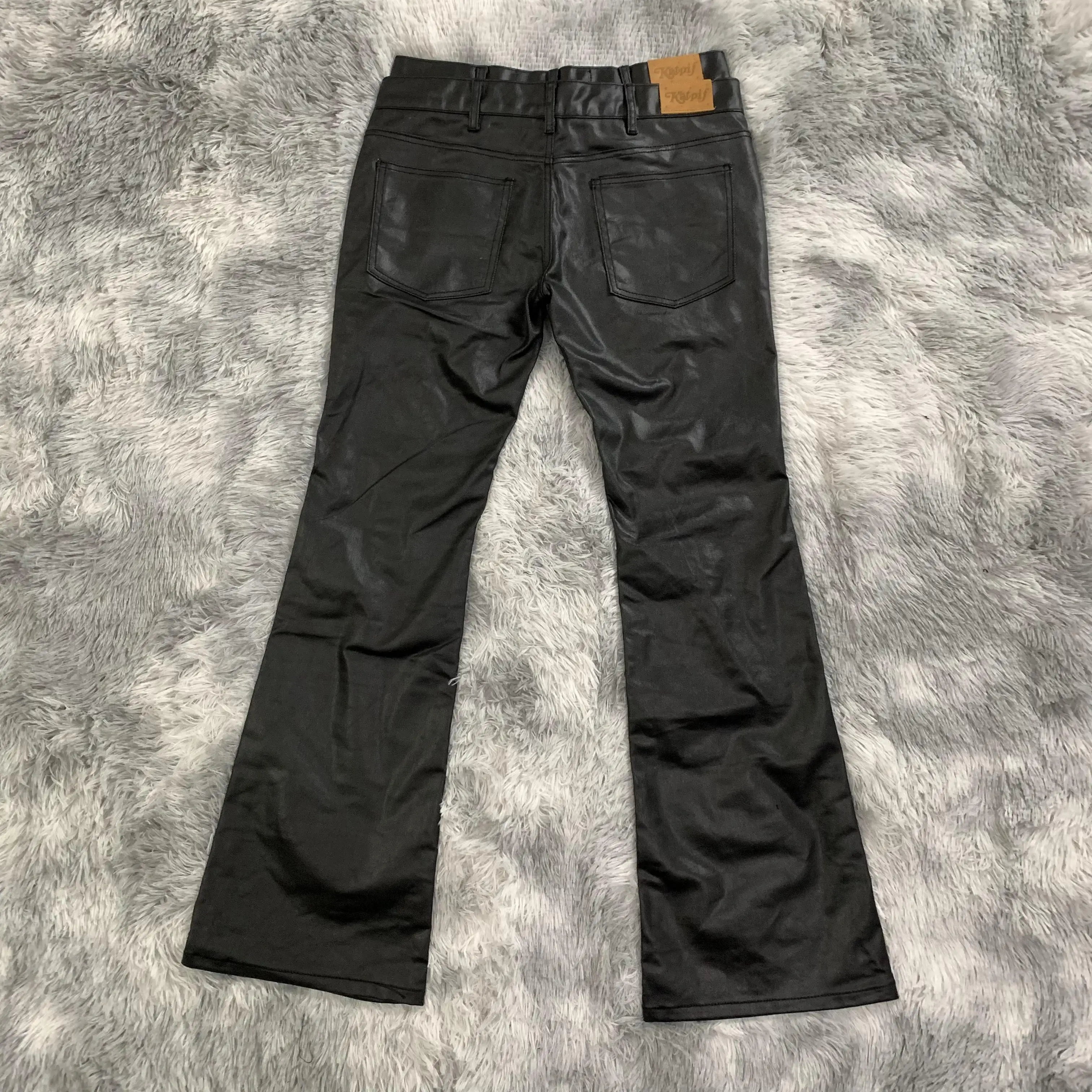 DENIMGUYS Fashion Trend Custom Black Waxed Jeans Coated Straight Solid Color Flared Wax Jeans