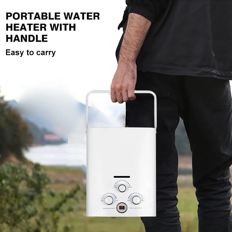 White Outdoor Portable Waterproof Water Heater Camping RV High Power Instant Heating Gas Water Heater