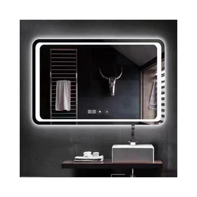 Modern Design Bluetooth LED Smart Bathroom Mirror with Antifog and Sensor Switch Aluminum Lenses and Built-In Light for Hotels