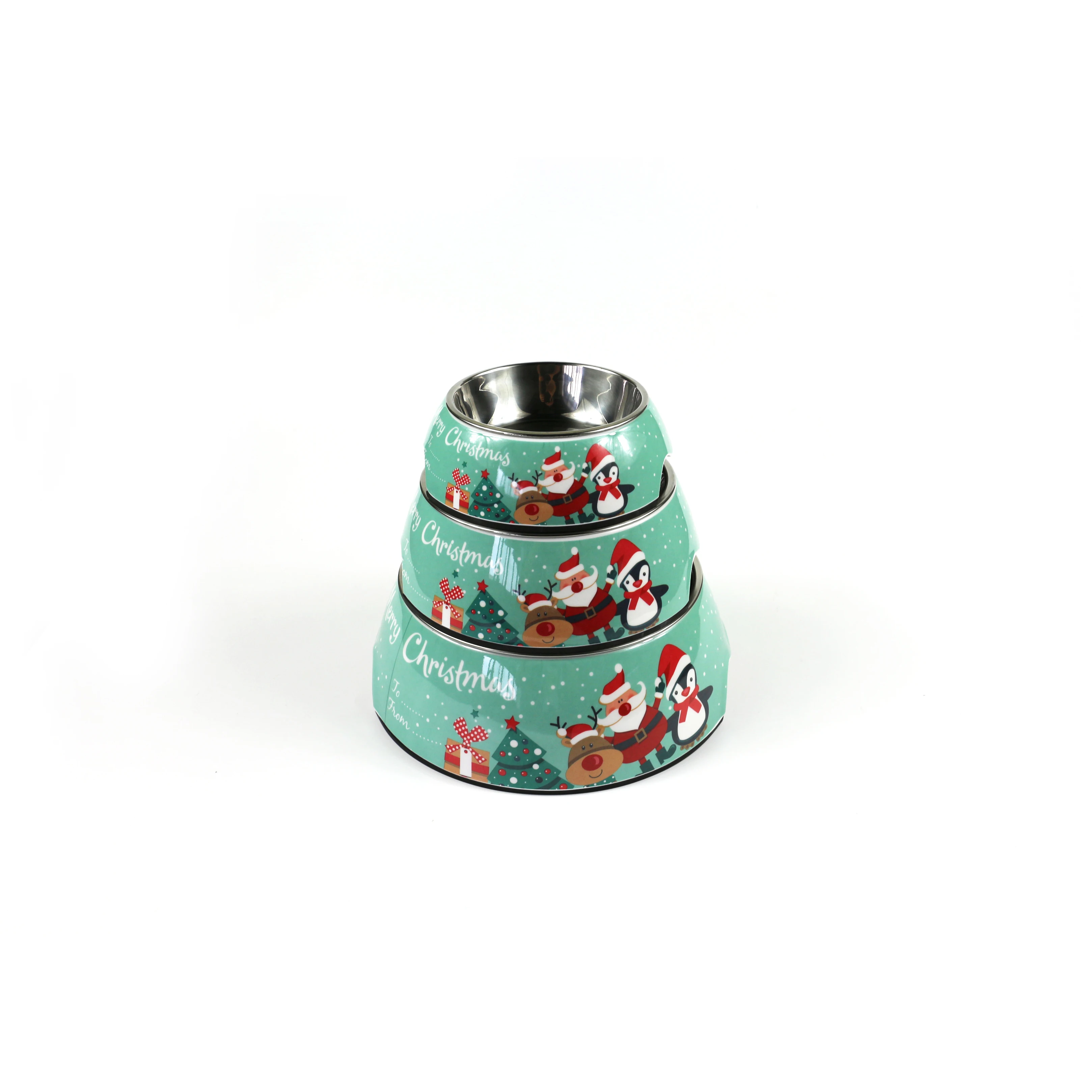 Hot sale customized  green color Christmas design  pet bowl  Eco-friendly water food dog and cat bowl with OEM LOGO