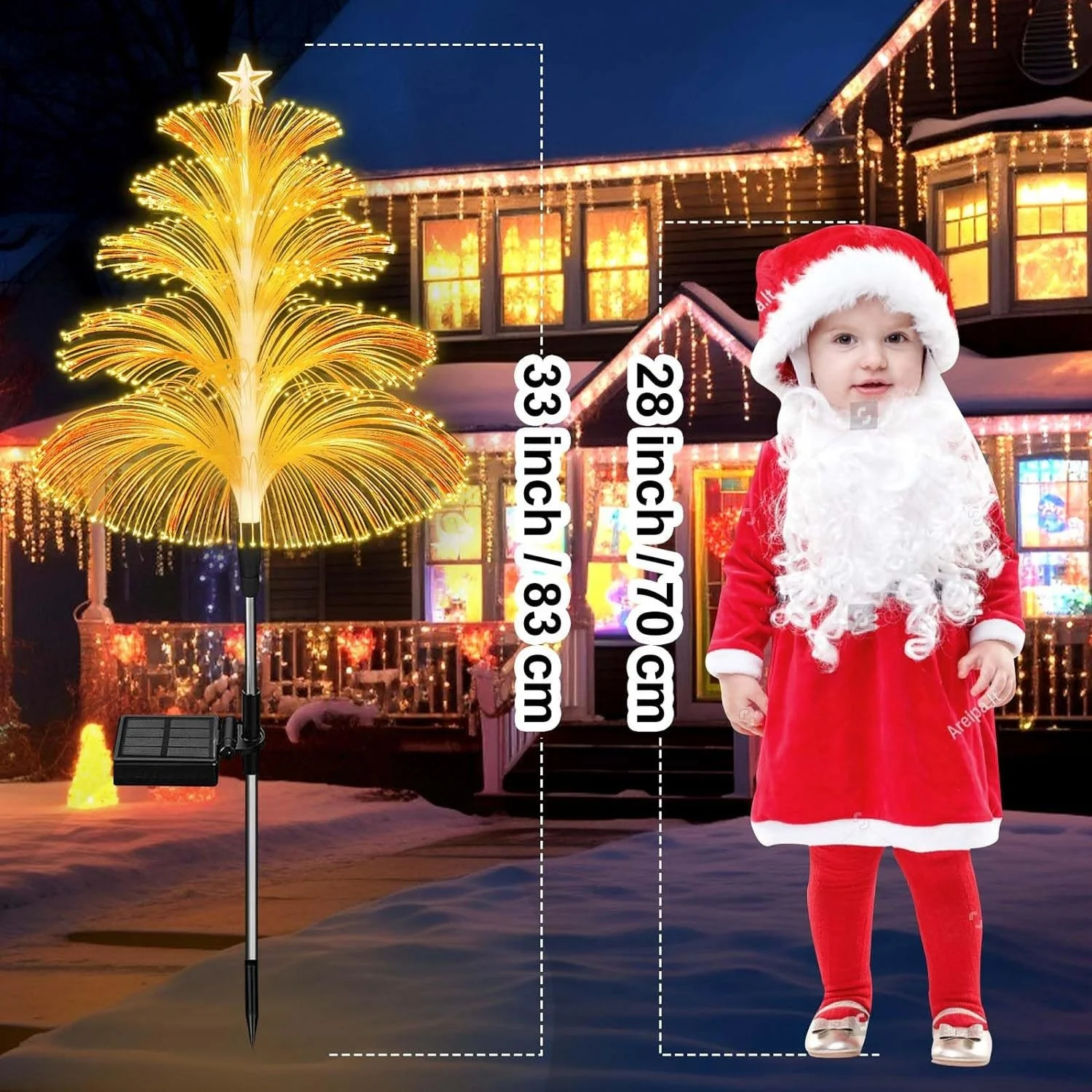 Outdoor Solar Garden Light Christmas Tree Fiber Optic Jellyfish Lawn Lamp Waterproof 7 Color Variable Solar LED Decor Lights