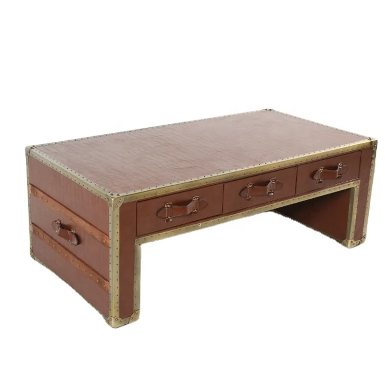 2019 New Metal Frame Indoor Furniture Crocodile Pattern Leather Tea Table For Living Room Home Restaurant