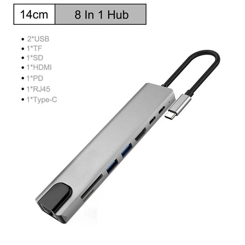 Многофункциональный адаптер концентратора Usb Type-C HDMI-совместимый 8 в 1 Usb-концентратор для Macbook Pro и ноутбуков Windows
