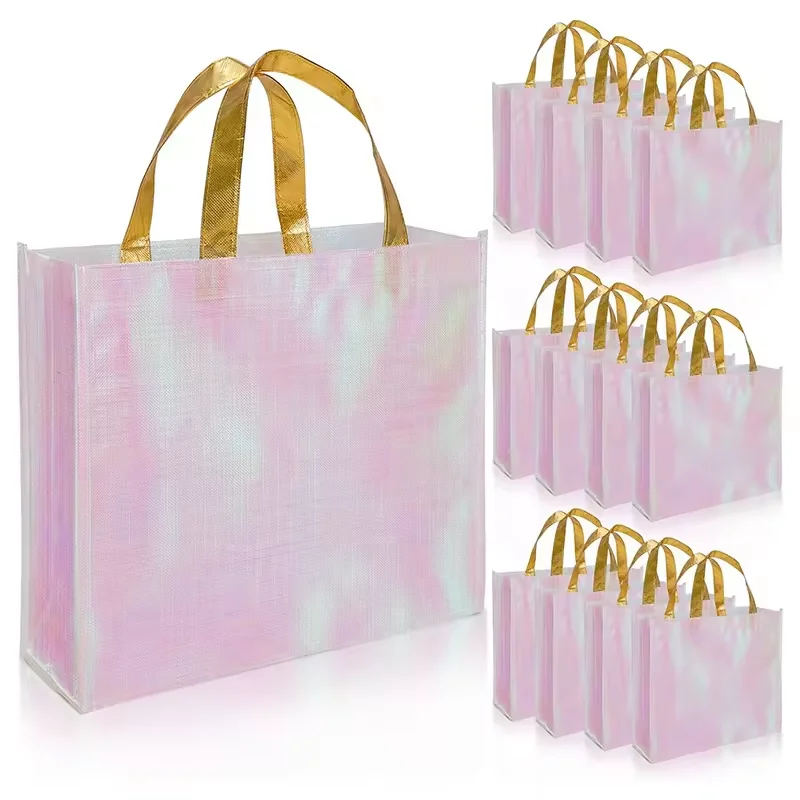 Hot sale new style recycle non woven metallic pink laminated non woven shopping bags with multi color to choose