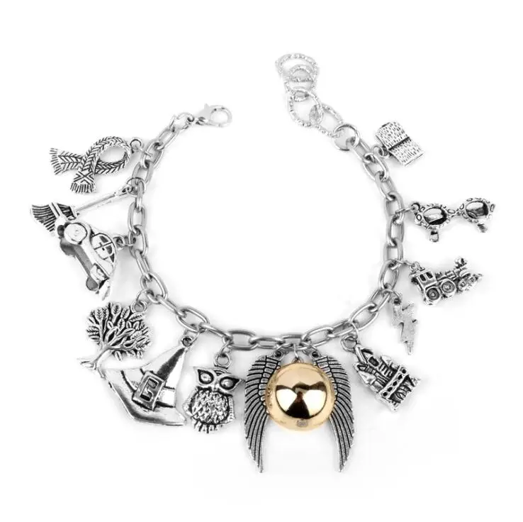 Movie Magic School Golden Snitches Owl Hat Car Broom Pendant Jewelry Alloy Bracelets
