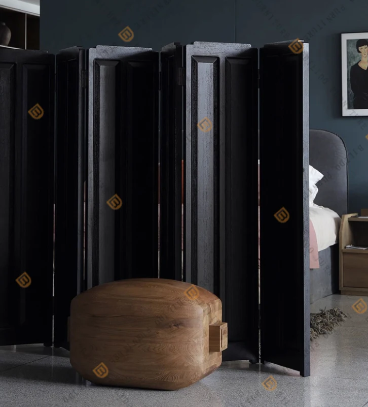 Retro solid wood screen Chinese wabi-Sabi tea room folding screen partition cafe study