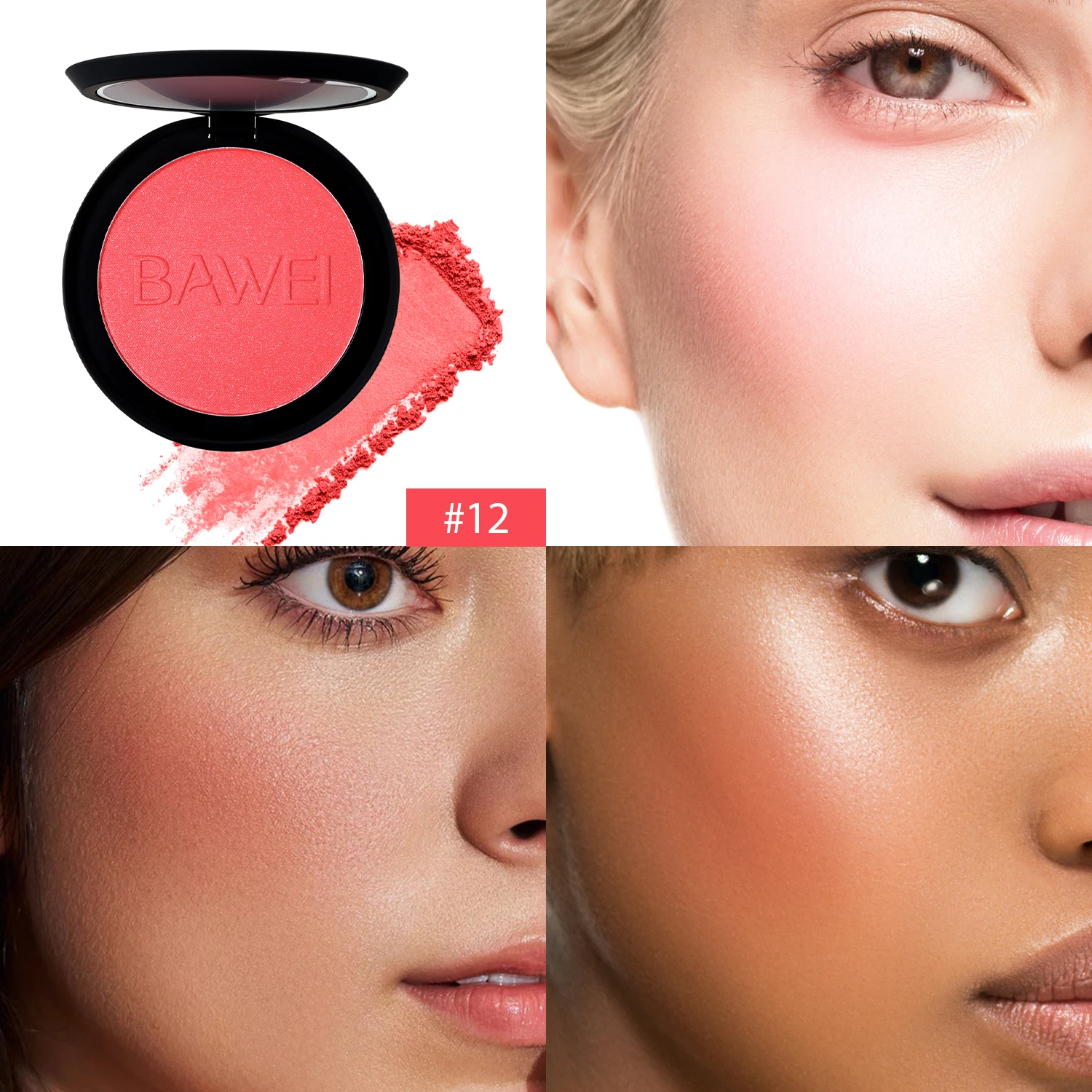 ODM OEM Private Label High Pigmented Glitter And Matte Cheek Blush Lightweight Rose Pink Makeup Powder Blusher