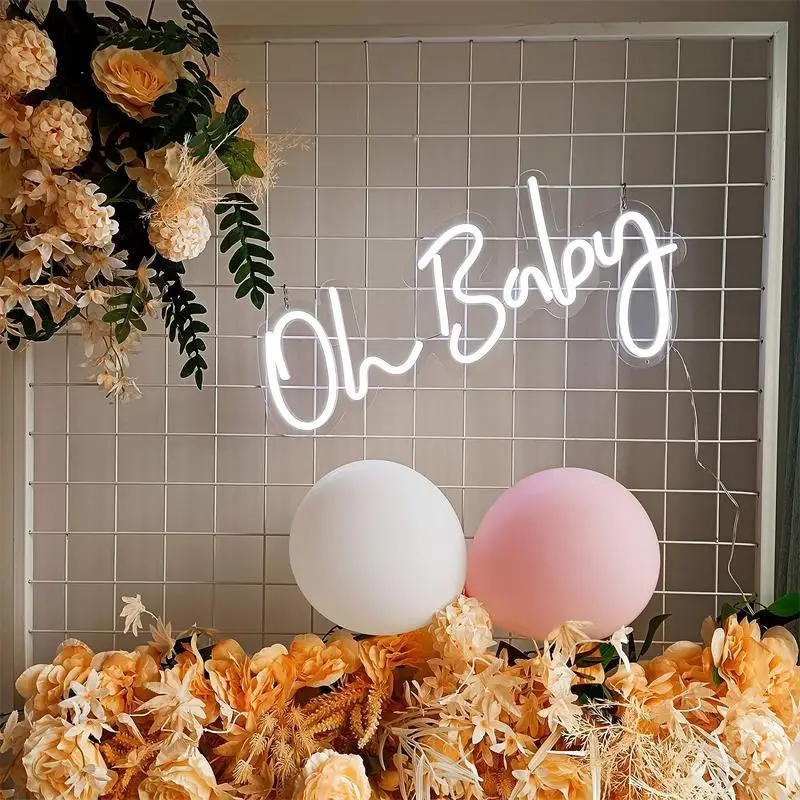 Flex Neon Shower Signs Flex Backdrop Letter Electronic Babies Bedroom Decor Big Wall Custom Lamp 12V Light Oh Baby Led Neon Sign