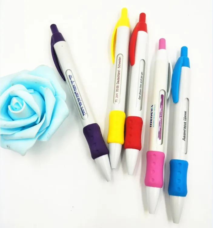 China Pen factory Made OEM Wide body TXT window Message Ball Pen with rubber grip