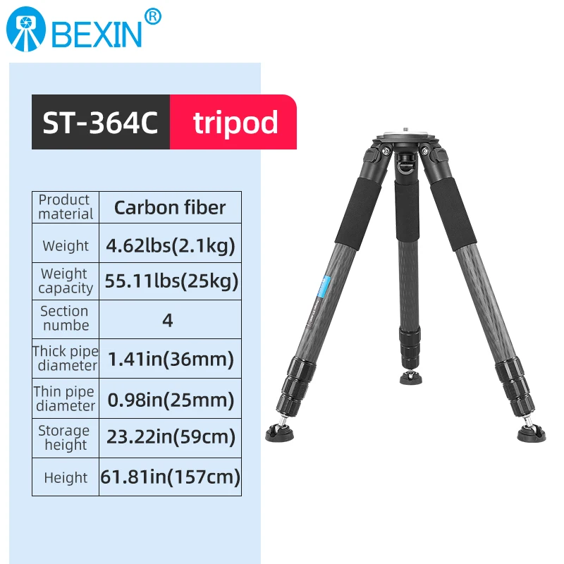 BEXIN ST364C professional heavy duty flexible carbon fiber camera holder tripod support dslr tripod stand for video cameras
