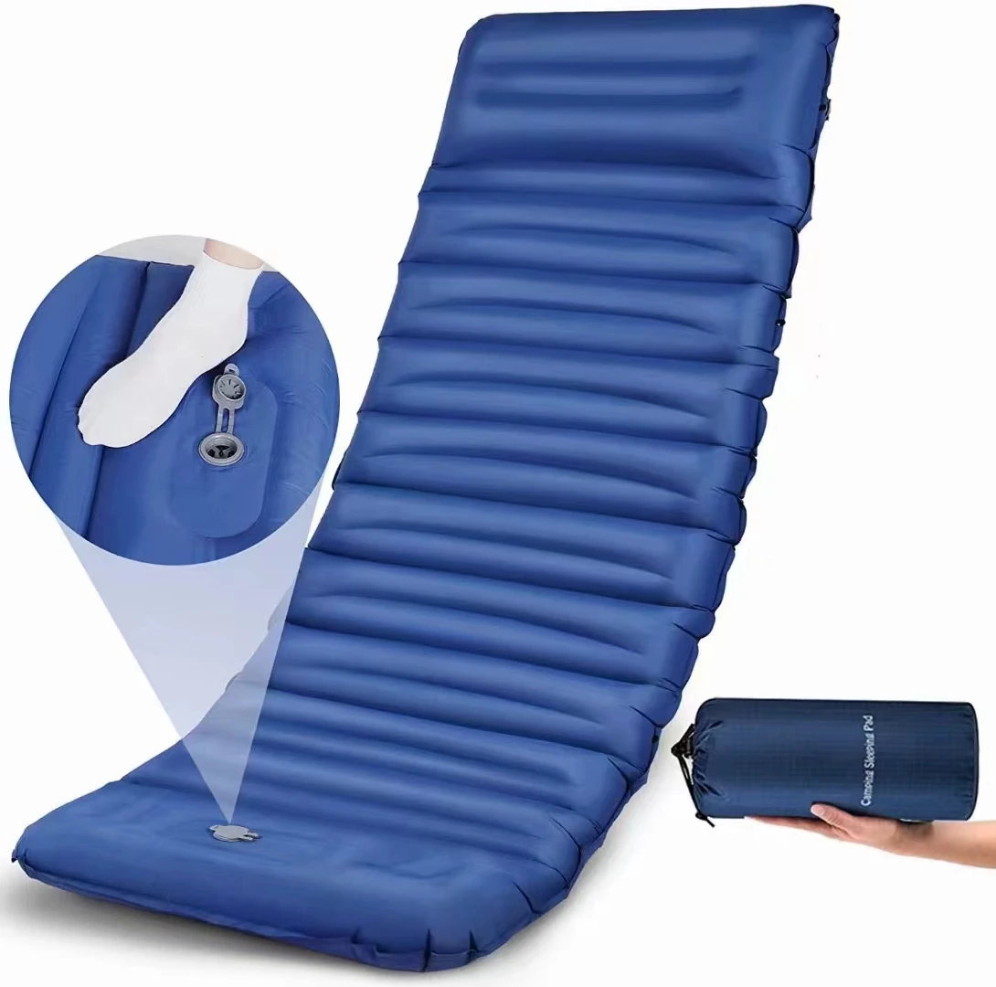 Sleeping Pad Camping Inflatable Foot Press Ultralight Extra Thick Camping Folding Sleeping Mat with Built-In Pump
