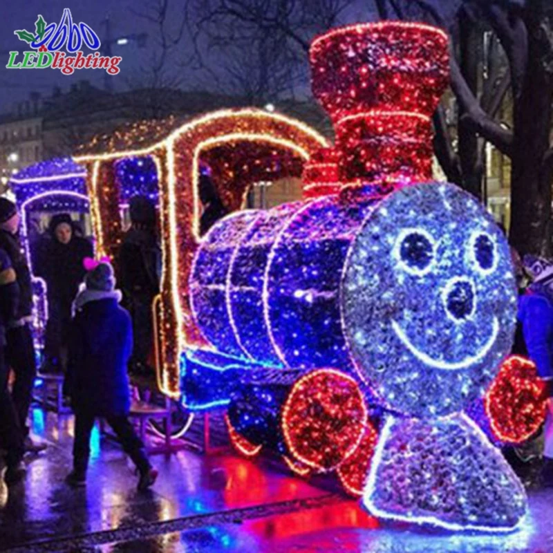 Outdoor Waterproof Customized LED 3D Bus Train Car Motif Light For Garden Park Zoo Street Shopping Mall Decoration