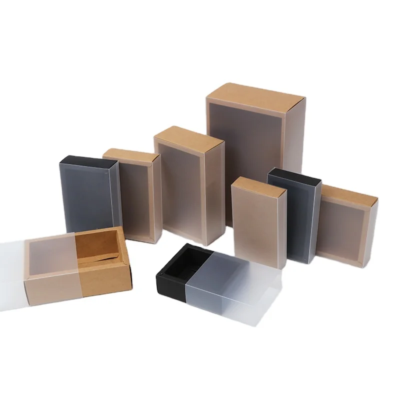 Hot sell kraft paper boxes plastic clear lid slide open display boxes
