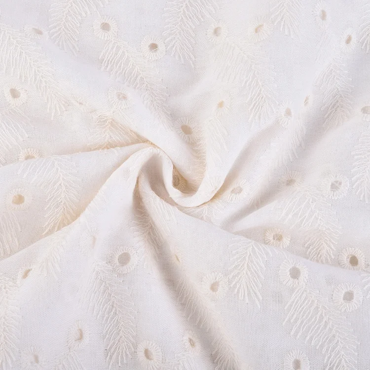 Custom Design Oem China Wholesale Indian European Price Dubai Chicken White Embroidery Flower Fabric Cotton