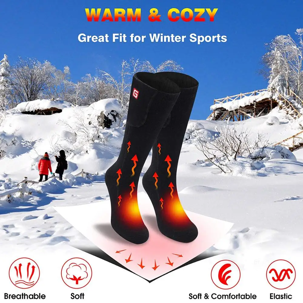 Two batteries Battery Case Outdoor Foot Warm Socks Heated Cotton Socks Sports Ski Socks For Men Women Winter
