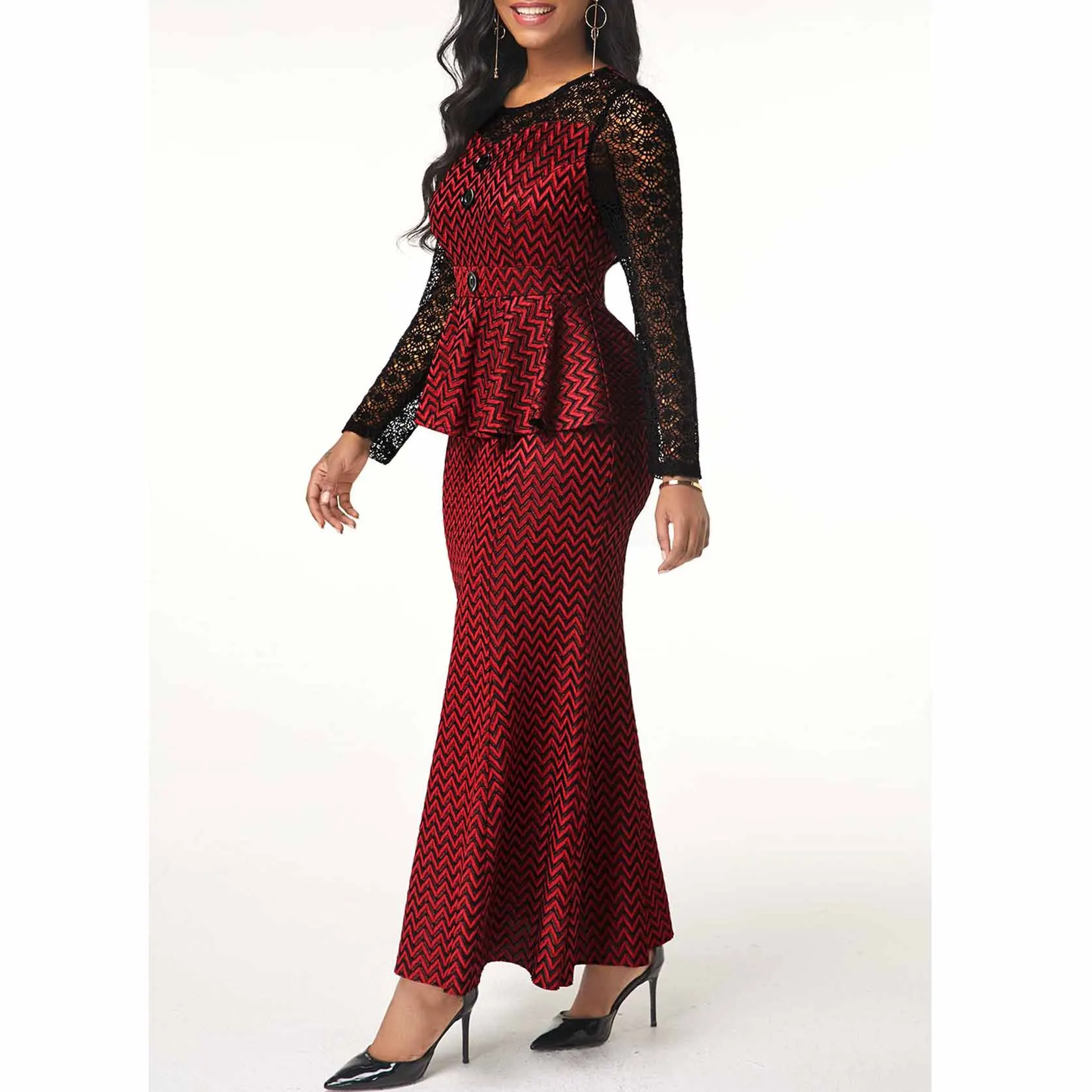 Stripe Printing High Waist Party Dress 2 Pieces Of Commuter Skirts In Stock