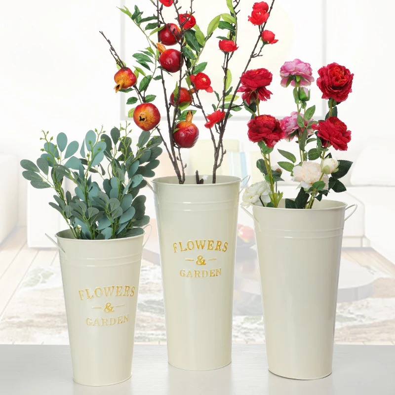 Metal  Flower Vase  Bucket Planters Tall Vintage  Garden Pots  Decor for Fresh and Dried Floral  for Home and Wedding