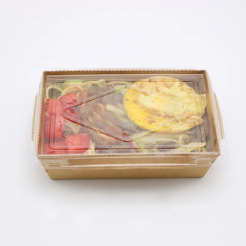 Biodegradable kraft food container water proof paper tray with plastic lid