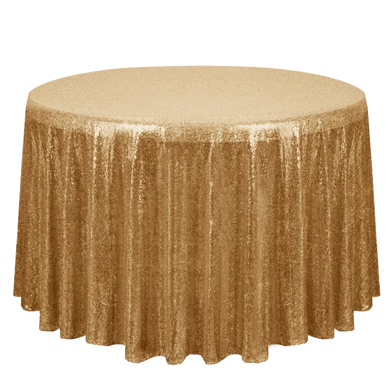 Luxury Glitter Rectangle Table Cloth Linen Cover Overlay 120 Inch Dark Gold Sequin Round Tablecloth For Wedding Party Decoration