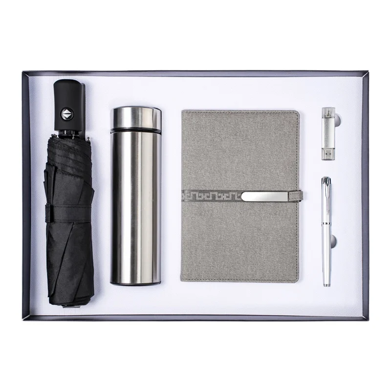 Business notebook umbrella usb flash drive metal pen gift set enterprise portfolio gift umbrella combination gift