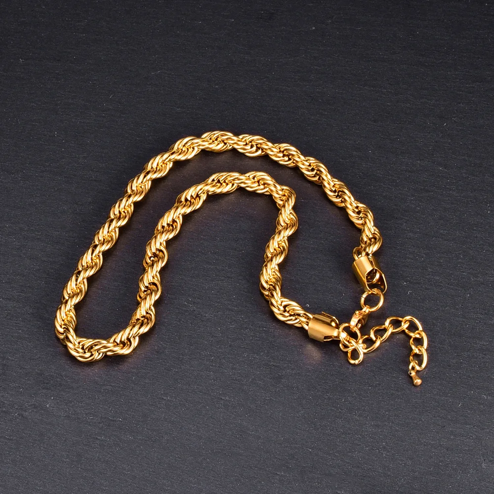 7mm Hip Hop 18K Gold Plated Stainless Steel Thick Twisted Rope Chain Choker Necklaces For Women