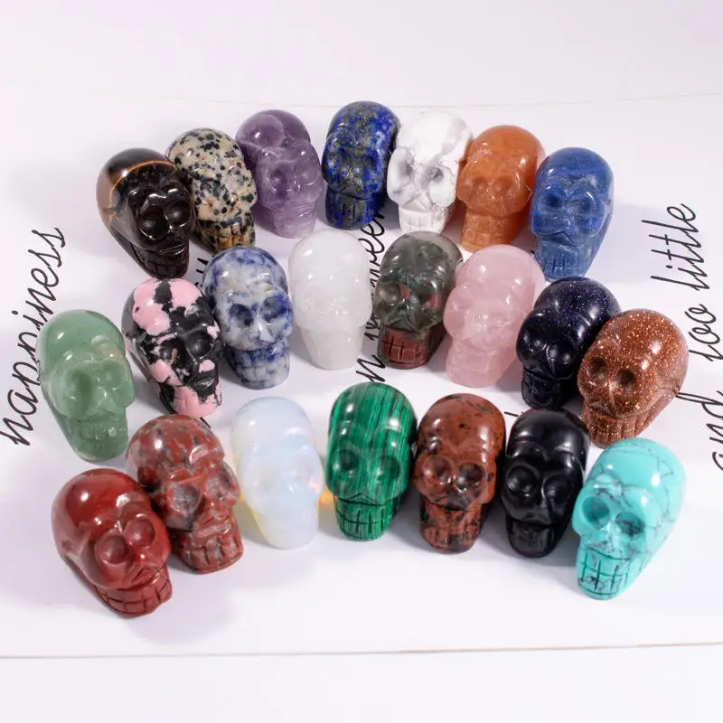 Natural Hand Carved Natural Crystal Stone Skulls Hollow Skulls Gem Collection Crafts for Healing Crystal Tumble Skulls Stones