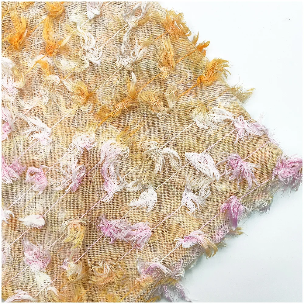 New design gradient print embroidery with top lace fabric for wedding dress