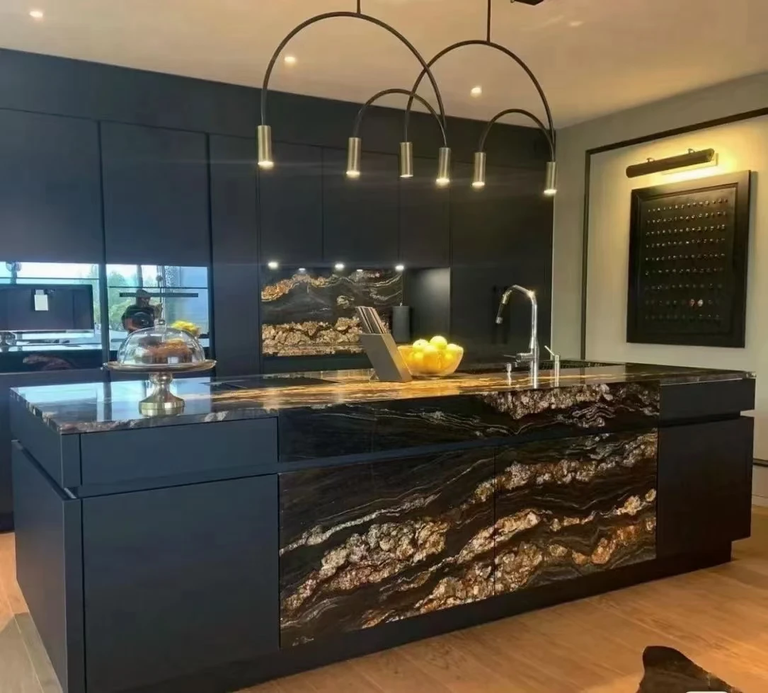 GOLDTOP OEM/ODM granito роскошные натуральные Высокопроизводительные космические черные золотые гранитные столешницы столешница для домашнего декора