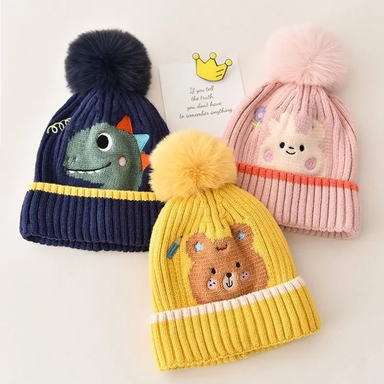 Hot sale cute baby cowboy hat caps wholesale winter keep warm lovely new fashion unicorn animal hats for boys and girls