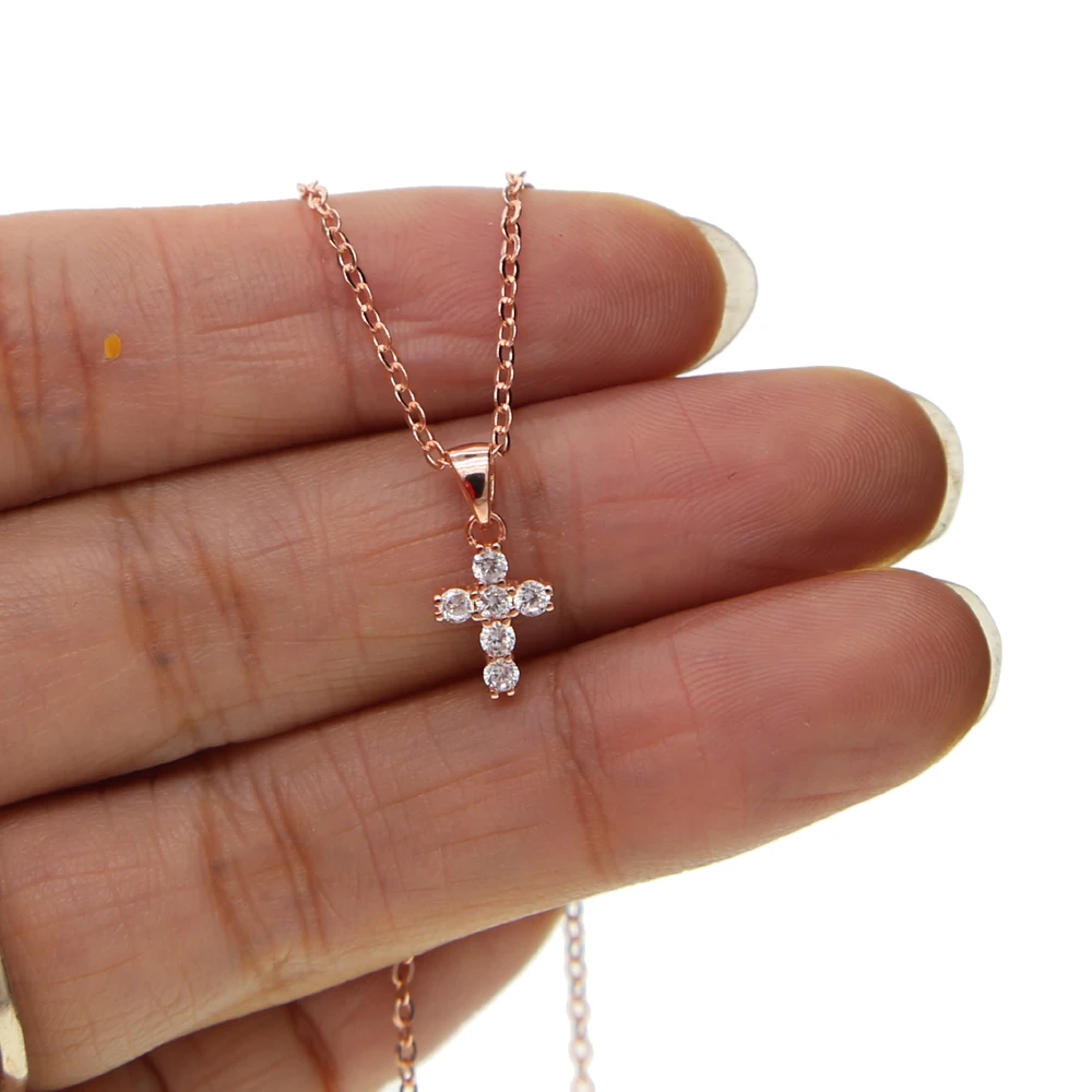 Women/Men Charm Rose Gold Color Jewelry Wholesale Trendy 925 Sterling Silver Cross Pendant Necklace Punk Style