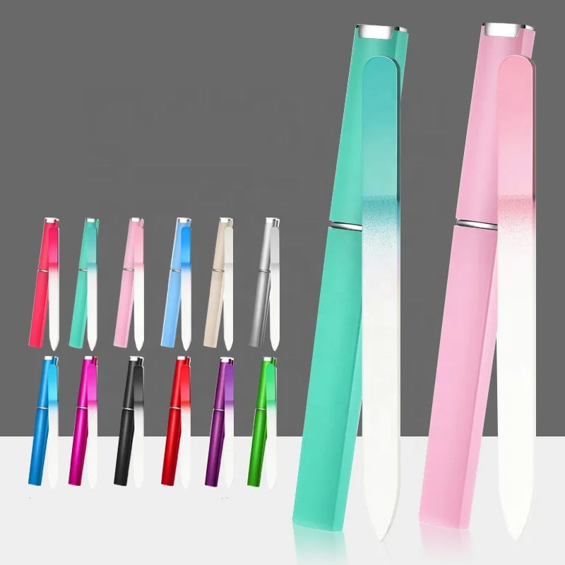 Colorful Crystal Glass Nail File With Case Nail Files Manicure Pedicure Grooming For Professional Finger Nail Files