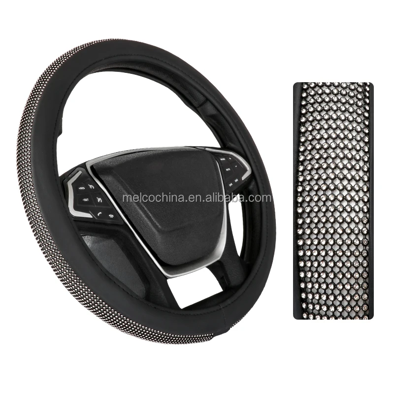 MELCO Bling Crystal Diamond Leather Car Steering Wheel Cover