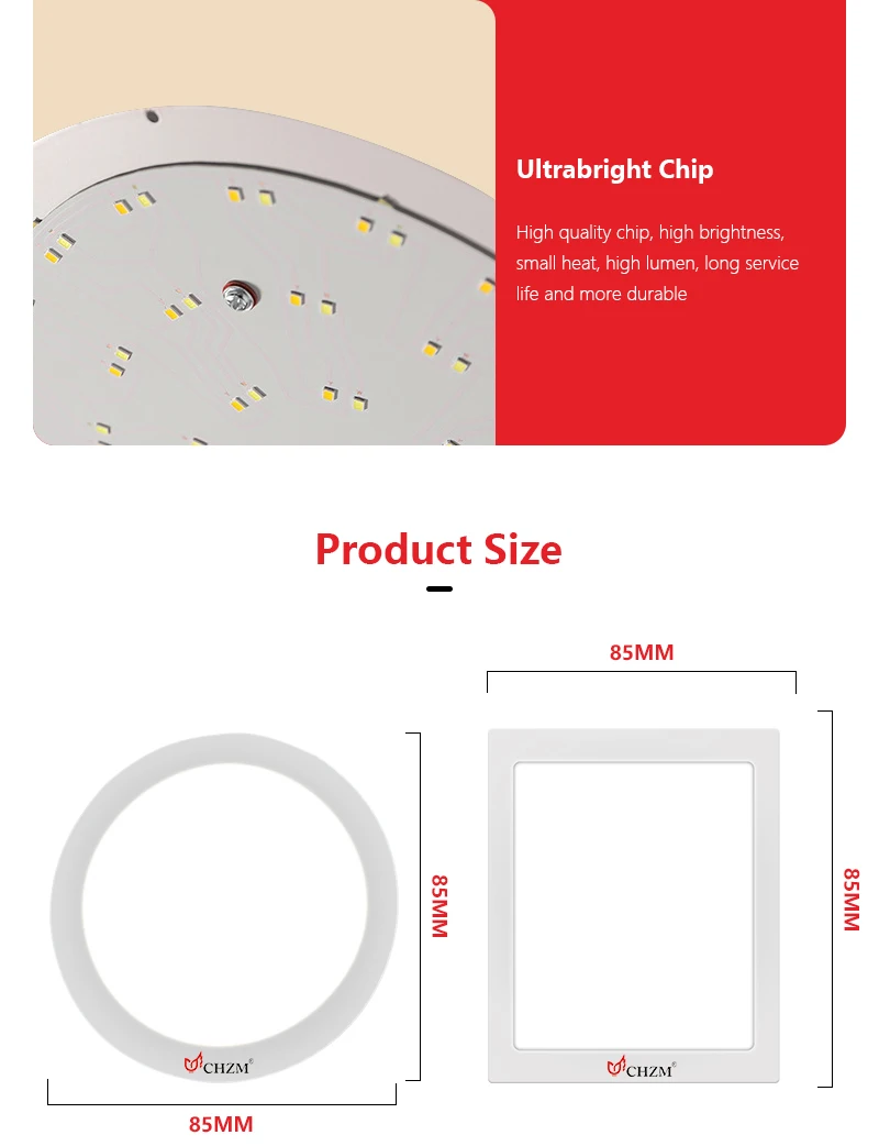 CHZM Ip20 round square 110v 220v  9w 12w 1Residential Two Led Wall Panel Light waterproof strip wall panel light
