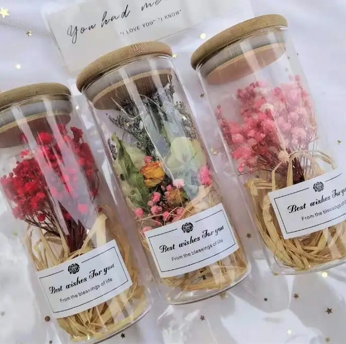 new design handmade decorative preserved dried flowers in glass bottles