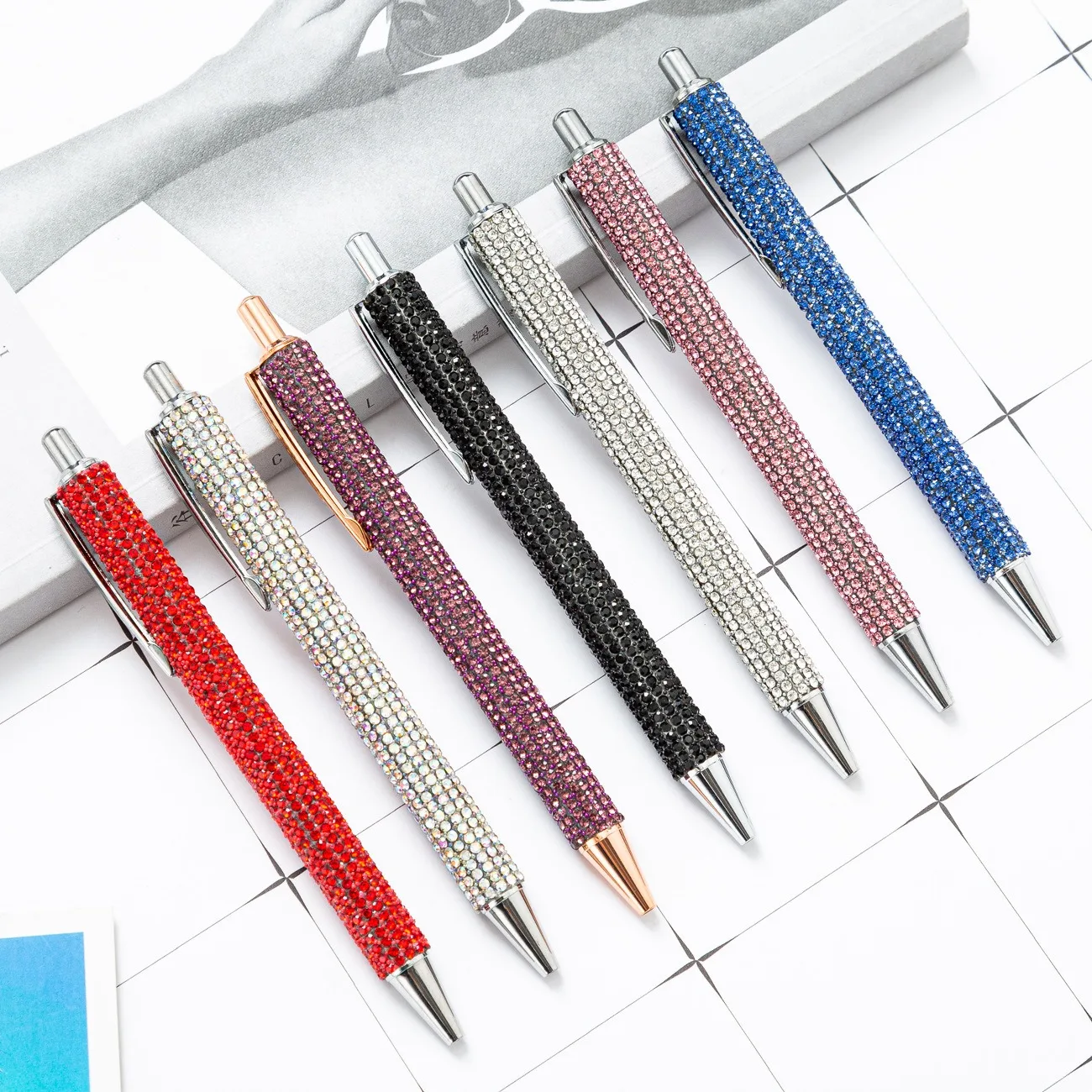 Wholesale Diamond Covered Ballpoint Pen Promotional Sequin Press Jumping Metal Glitter Pen For Gift