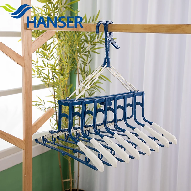 Hanser PC-12H Plastic Magic Folding Hanger High Quality Household Foldable Windproof Rotatable Clotheshorse Adjustable Hangers