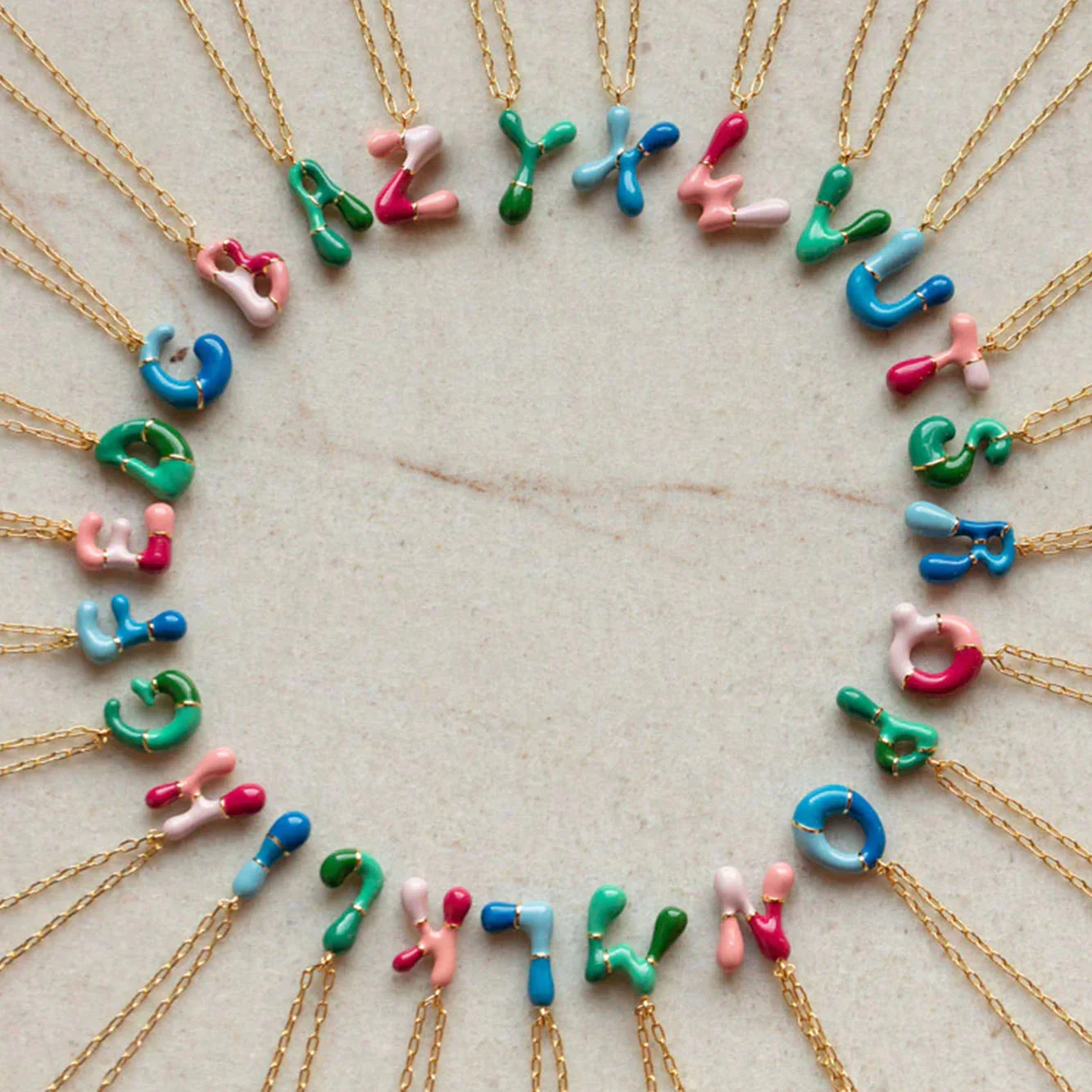 Fashion Color Block 26 Letter Pendant Necklace Trend Fried Dough Twists capsule letter Chain brass Necklace