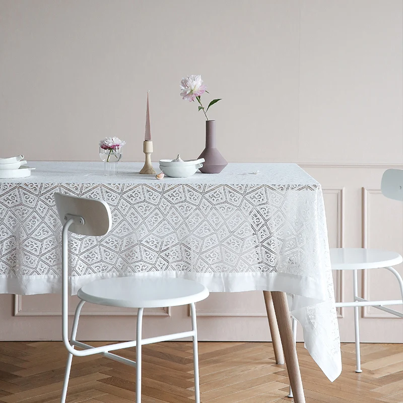 
Wholesale custom lace tablecloth white customizable Chinese-made embroidery tablecover 