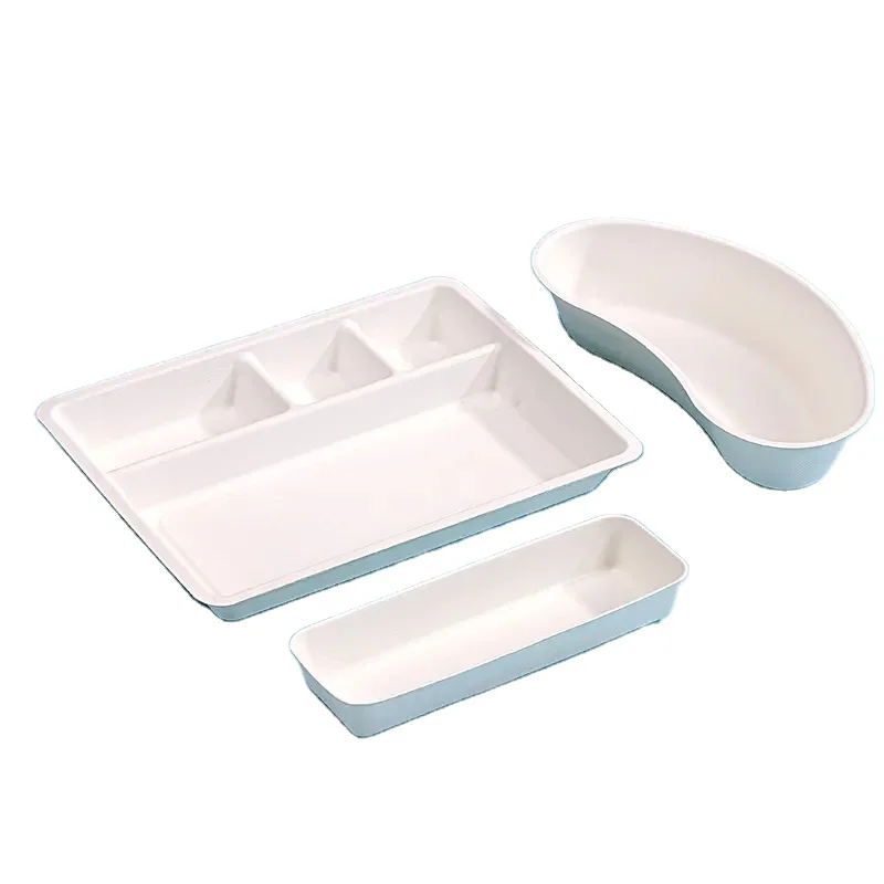 New OEM Environment-friendly Sugarcane Injection Tray Disposable Compostable Biodegradable  Medical Tray
